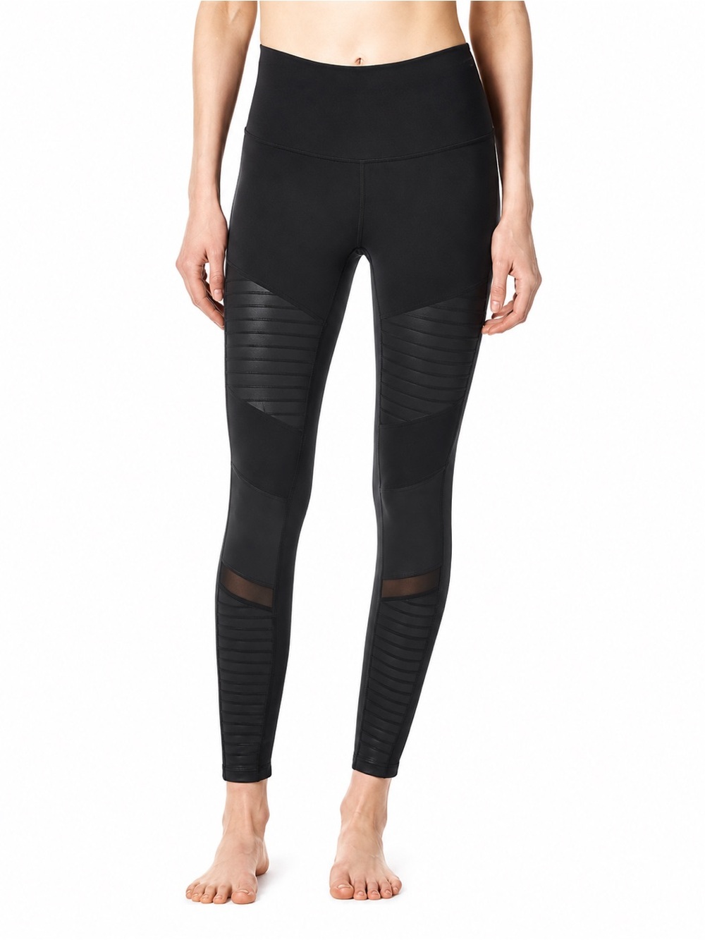 Alo Yoga High Waist Moto Leggings Black 0730 Ribbed Glossy Panels small women’s